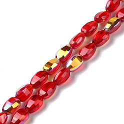 Red Transparent Electroplate Glass Beads Strands, AB Color Plated, Faceted, Teardrop, Red, 9x6.2x5mm, Hole: 1.2mm, about 71pcs/strand, 25''(63.5cm)