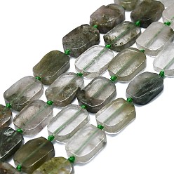 Rutilated Quartz Natural Green Rutilated Quartz Beads Strands, Rectangle, 15~17x10~13x5~6mm, Hole: 1mm, about 22pcs/strand, 15.94''(40.5cm)