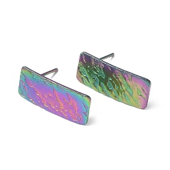 Rainbow Color Ion Plating(IP) 304 Stainless Steel Stud Earring Finding, with Vertical Loops, Marble Textured Rectangle, Rainbow Color, 20x8mm, Hole: 2.5mm, Pin: 0.8mm