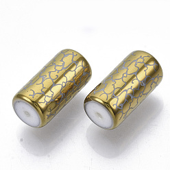 Gold Electroplate Glass Beads, Column with Vine Pattern, Gold, 20x10mm, Hole: 1.2mm, about 50pcs/bag