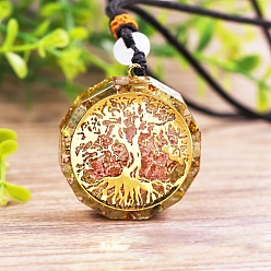 Citrino Collar con colgante de resina con piedras preciosas naturales., collar de chakras, árbol de la vida, 19.69 pulgada (50 cm), colgante: 37 mm