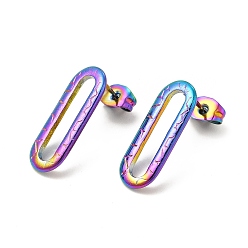 Rainbow Color Ion Plating(IP) 304 Stainless Steel Stud Earrings for Women, Oval, Rainbow Color, 20x7.5mm, Pin: 0.8mm