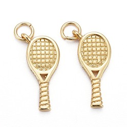 Real 18K Gold Plated Brass Pendants, Sports Charms, Long-Lasting Plated, with Jump Rings, Tennis Racket, Real 18k Gold Plated, 17x8x2mm, Jump Ring: 5x0.7mm, Inner Diameter: 3.5mm