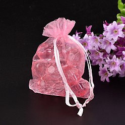 Rosa Caliente Bolsas de regalo de organza con cordón, bolsas de joyería, banquete de boda favor de navidad bolsas de regalo, color de rosa caliente, tamaño: cerca de 8 cm de ancho, 10 a largo cm