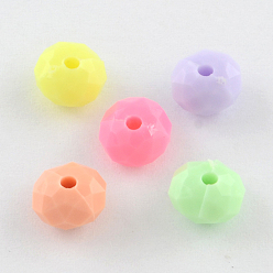 Mixed Color Opaque Acrylic Beads, Faceted Rondelle, Mixed Color, 8x5.5mm, Hole: 1.5mm, about 2400pcs/500g