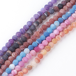 Mixed Color Natural Fire Crackle Agate Bead Strands, Frosted, Dyed, Round, Mixed Color, 6mm, Hole: 1.5mm, about 63pcs/strand, 15.7 inch