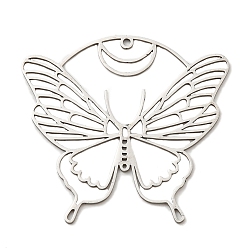 Stainless Steel Color 201 Stainless Steel Pendants, Laser Cut, Butterfly Charm, Stainless Steel Color, 37x39.5x1mm, Hole: 1.4mm