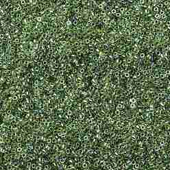 Olive Terne Perles de rocaille cylindriques, taille uniforme, couleurs transparentes arc, vert olive, 2x1.3~1.5mm, Trou: 0.8~1mm, environ 80000 pcs / sachet , 450 g / sac