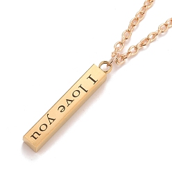 Doré  Rectangle avec mot je t'aime 304 collier pendentif en acier inoxydable avec chaîne câble en alliage pour femme, or, 19.69 pouce (50 cm)