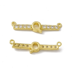 Letter Q Rack Plating Brass Micro Pave Clear Cubic Zirconia Connector Charms, Real 18K Gold Plated, Long-Lasting Plated, Cadmium Free & Nickel Free & Lead Free, Letter Links, Letter.Q, 6x28x3mm, Hole: 1.2mm