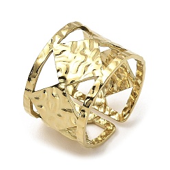 Real 18K Gold Plated 304 Stainless Steel Open Cuff Rings, Rhombus, Real 18K Gold Plated, US Size 6 3/4(17.1mm)