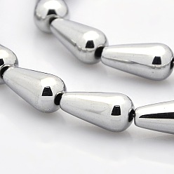 Silver Plated Grade A Electroplate Non-magnetic Synthetic Hematite Teardrop Beads Strands, Silver Plated, 16x8mm, Hole: 1mm, about 27pcs/strand, 16.54 inch