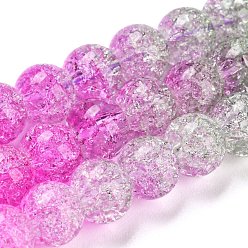 Magenta Spray Painted Crackle Glass Beads Strands, Gradient Color, Segmented Multi-color Beads, Round, Magenta, 6mm, Hole: 1mm, about 60pcs/strand, 14.96~15.04 inch(38~38.2cm)