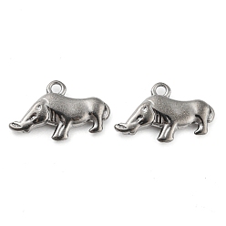 Stainless Steel Color 316 Stainless Steel Pendants, Wild Pig Charm, Stainless Steel Color, 14x22.5x3.5mm, Hole: 2mm