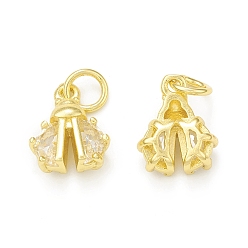Real 18K Gold Plated Rack Plating Brass Micro Pave Clear Cubic Zirconia Charms, with Jump Ring, Cadmium Free & Lead Free, Long-Lasting Plated, Ladybird Charm, Real 18K Gold Plated, 11.5x9x4mm, Hole: 3.5mm