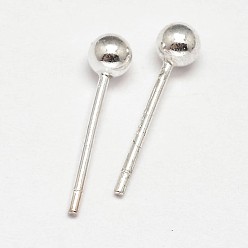 Silver 925 Sterling Silver Ear Stud Findings, Earring Posts, Silver, 14x6mm, Pin: 0.8mm, about 25pcs/20g