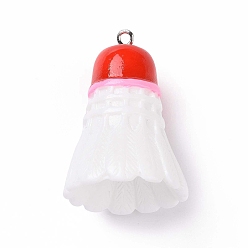 Red Sport Ball Theme Opaque Resin Pendants, Badminton Charms, with Platinum Plated Iron Loops, Red, 37.5x26mm, Hole: 2mm