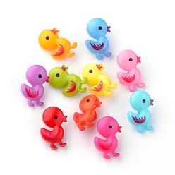 Mixed Color Acrylic Shank Buttons, Printed Duck, Mixed Color, 21x13.5x7.5mm, Hole: 3mm