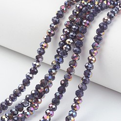 Dark Slate Blue Electroplate Opaque Glass Beads Strands, Half Rose Gold Plated, Faceted, Rondelle, DarkSlate Blue, 4x3mm, Hole: 0.4mm, about 123~127pcs/strand, 16.5~16.9 inch(42~43cm)