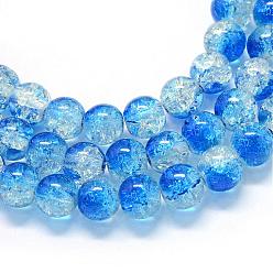 Royal Blue Baking Painted Transparent Crackle Glass Round Bead Strands, Royal Blue, 4.5~5mm, Hole: 1mm, about 210pcs/strand, 31.4 inch