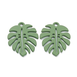 Medium Sea Green Baking Painted Alloy Pendants, Tropical Leaf Charms, for DIY Accessories, Lead Free & Cadmium Free, Monstera Leaf, Medium Sea Green, 21x17x1mm, Hole: 1.6mm