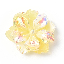Yellow Luminous Resin Cabochons, AB Color, Glow in the Dark Flower, Yellow, 23.5x8mm