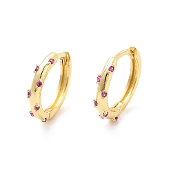 Violet Cubic Zirconia Hoop Earrings, Real 18K Gold Plated Brass Jewelry for Women, Cadmium Free & Lead Free, Violet, 13.5x2mm, Pin: 0.7~0.8x0.9~1mm