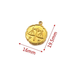 Весы Кулон из нержавеющей стали, золотые, плоский круглый с подвеской в виде созвездия, Весы, 19.5x16 мм