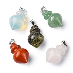 Mixed Stone Natural & Synthetic Mixed Gemstone Pendants, Pointed Bottle Charms, with Platinum Plated Iron Snap on Bails, 32.5~35x16~17mm, Hole: 3x5.5mm