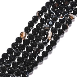 Black Natural Striped Agate/Banded Agate Beads Strands, Round, Dyed, Black, 6mm, Hole: 1mm, about 63pcs/strand