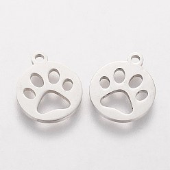 Stainless Steel Color 304 Stainless Steel Charms, Flat Round with Animal Claw, Stainless Steel Color, 14x12x1.2mm, Hole: 1.5mm