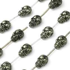 Pyrite Halloween lNatural Pyrite Beads Strands, Flat Back Skull, 19~19.5x13~14x7.5~8mm, Hole: 1.2~1.4mm, about 13pcs/strand, 15.94~16.22''(40.5~41.2cm)