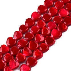Roja Hebras de cuentas de concha de agua dulce natural pintadas con spray, corazón, rojo, 5x6x3 mm, agujero: 0.5 mm, sobre 72~74 unidades / cadena, 14.84 pulgada ~ 15.27 pulgada (37.7~38.8 cm)