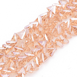 PeachPuff Electroplated Glass Bead Strands, Triangle, PeachPuff, 4x6x5.5mm, Hole: 1mm, about 100pcs/strand, 12.1 inch
