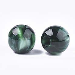 Темно-Зеленый Бусины из cмолы, бусины с большим отверстием, круглые, темно-зеленый, 30x27.5 мм, отверстие : 10 мм