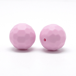 Pearl Pink Food Grade Eco-Friendly Silicone Beads, Chewing Beads For Teethers, DIY Nursing Necklaces Making, Faceted Round, Pearl Pink, 15.5mm, Hole: 1mm