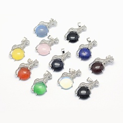Mixed Stone Natural & Synthetic Mixed Stone Pendants, with Alloy Findings, Leopard, Platinum, 33.5x20x7mm, Hole: 4x6mm