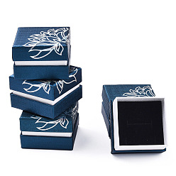 Морской Синий Печатные картон комплект ювелирных изделий коробки, с черной губкой внутри, площадь с цветочным узором, Marine Blue, 5.2x5.2x3.6 см