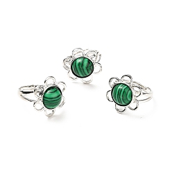 Malachite Synthetic Malachite Adjustable Rings, Platinum Tone Flower Brass Rings for Women, Cadmium Free & Lead Free, US Size 7 3/4(17.9mm), 3~7mm