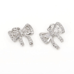 Platinum Brass Micro Pave Cubic Zirconia Charms, with Jump Rings, Bowknot, Clear, Platinum, 11.8x12x2.8mm, Jump Rings: 3.8x0.8mm, 2.4mm Inner Diameter