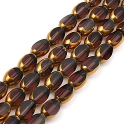Pourpre Brins de perles de verre galvanoplastie transparentes à facettes, plaqué or, ovale, pourpre, 7x4x3.5mm, Trou: 0.8mm, Environ 50~51 pcs/chapelet, 13.43''~13.66'' (31.1~34.7 cm)