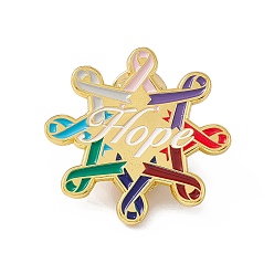 Colorful Awareness Ribbon Star Enamel Pin, Golden Brass Word Hope Brooch for Backpack Clothes, Colorful, 34.5x36x2mm, Pin: 1.2mm.