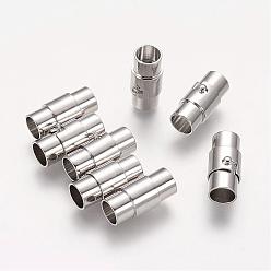 Platinum Brass Locking Tube Magnetic Clasps, Platinum, 17x9mm, Hole: 6mm