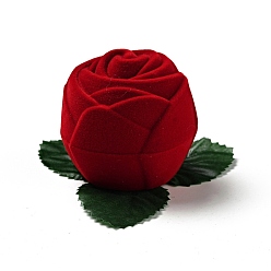 Red Flocking Plastic Rose Finger Ring Boxes, for Valentine's Day Gift Wrapping, with Sponge Inside, Red, 7x8.5x5cm, Flower: Inner Diameter: 4.4cm