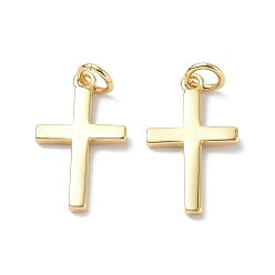 Real 18K Gold Plated Brass Pendants, with Jump Ring, Cadmium Free & Lead Free, Cross Charm, Real 18K Gold Plated, 19x11.5x1.5mm, Ring: 5x0.8mm, Hole: 3.4mm