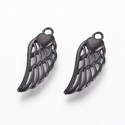 Bronze 316 pendentifs chirurgicaux en acier inoxydable, ailes avec coeur, gris anthracite, 20x8x2.5mm, Trou: 1.6mm