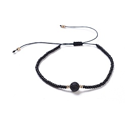 Lave Bracelets de perles de tresse de fil de nylon, avec des perles de rocaille et de la pierre de lave naturelle, 1-3/4 pouces ~ 3-1/8 pouces (4.5~8 cm)