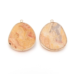 Crazy Agate Natural Crazy Agate Pendants, with Brass Findings, Golden, 33.5~34x27x2mm, Hole: 1.5mm