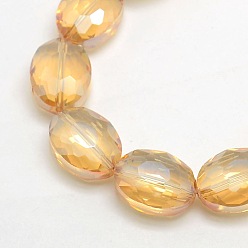 Verge D'or Galvanoplastie facettes perles ovales en verre de cristal brins, couleur arc-en-plaqué, verge d'or, 16x12x7mm, Trou: 1mm, Environ 50 pcs/chapelet, 25.1 pouce