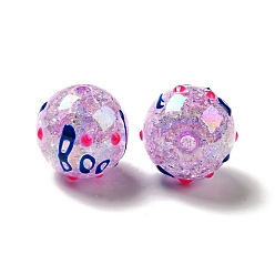 Violet AB Color Transparent Crackle Acrylic Round Beads, Halloween Boo Bead, with Enamel, Violet, 19.5x20mm, Hole: 3mm